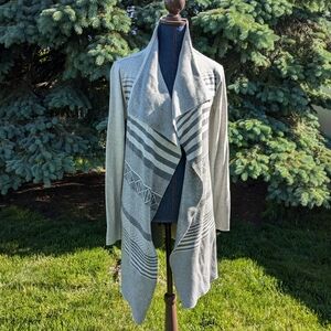 Draping Sweater Light Gray Knitwear Stripe Swag Open Cardigan Anthropologie Lrg